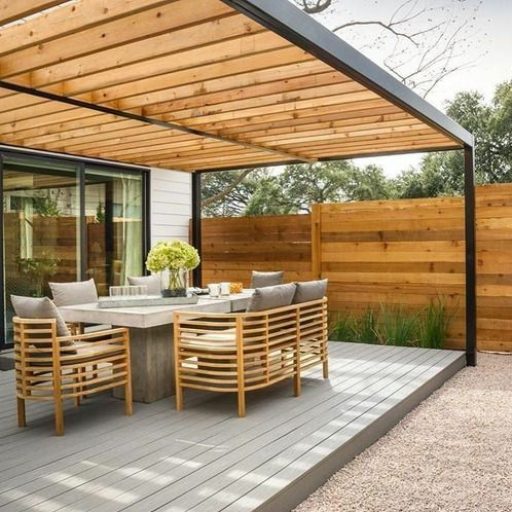 pérgola de hierro y madera en Mar del Plata